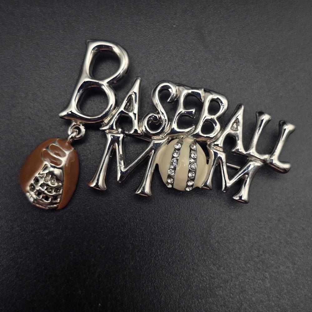 Baseball Mom Charm Brooch Mit Glove Silver Tone Costume Jewelry